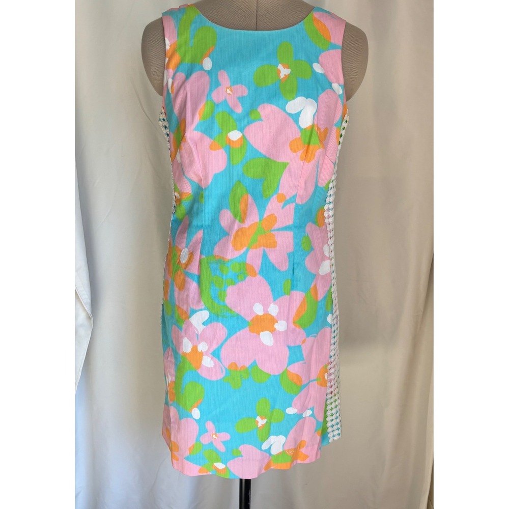 Lilly Pulitzer Shorely Blue Mojo Floral Shift Dress Lace Trim Size 4
